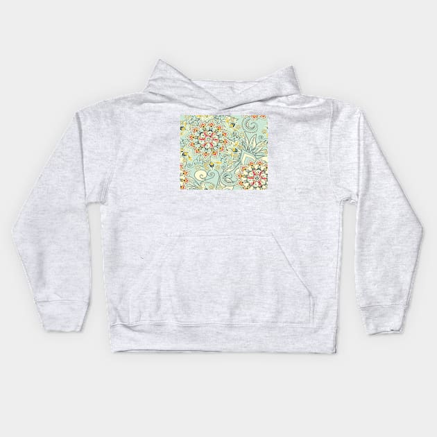 Robin's egg blue floral mandala Kids Hoodie by RoseAesthetic